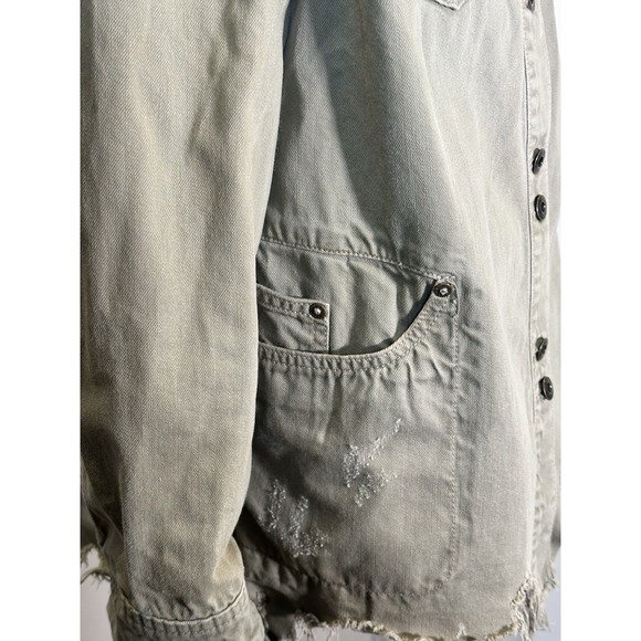Free People Moonchild Military Shacket Med Green Denim Shirt Jacket Distressed - Picture 7 of 16